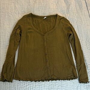 Olive Button-Up Women's Top